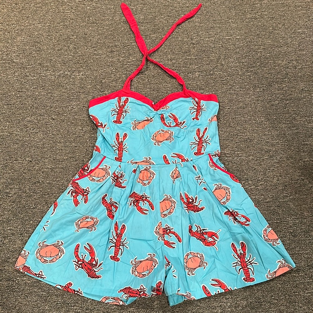 Lindy Bop retro vintage lobster crab sea shorts romper halter size 14 worn once